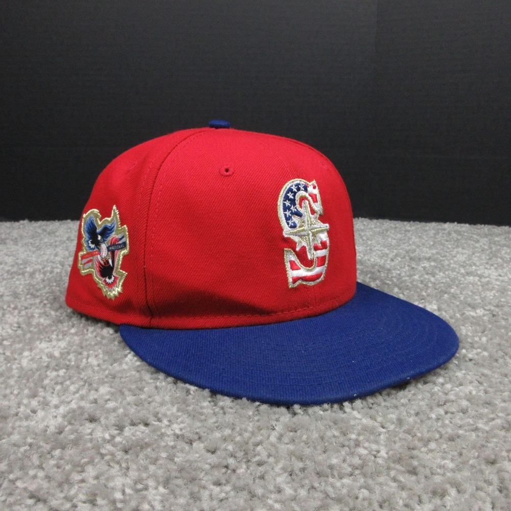 Seattle Mariners Hat Cap Men Fitted 7 1/2 Red Patriotic USA Flag New Era 59Fifty